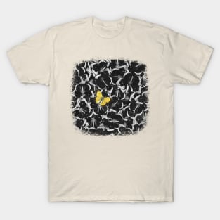 Dare to be Different - Black and Yellow Butterflies Pattern T-Shirt